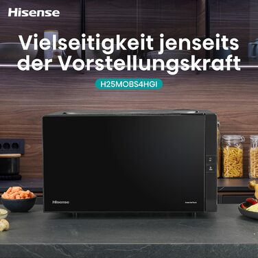Мікрохвильова піч Hisense H20MOBP1HI / 700 Вт / InverterTech / Керамічне покриття / Преміальне скло / Виготовлена на замовлення, багатофазне приготування / Функція розморожування / 5 рівнів потужності / Блокування від дітей / Чорна (25 л, цифрове керуванн