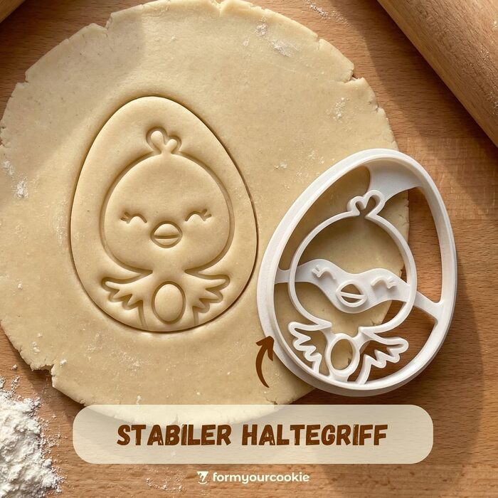 Набір із 3 формочок для пасхального печива, смугастий візерунок у вигляді пасхального яйця, кролик, 2 в 1 зі штампом, 5 x 4 см, можна мити в посудомийній машині, екологічно чистий, стійкий до іржі (пасхальне яйце у формі курчати (7x5 см))