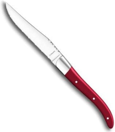 Набір ножів для стейків Amefa ROYAL STEAK Laguiole, 6 предметів, зубчастий край, 3-кратна клепана дерев'яна ручка, професійний набір стейків, столові прибори для стейків, у вишуканому дерев'яному футлярі, сталеве лезо 13/0, темний (червоний)