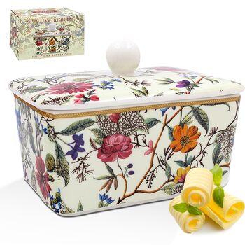 Маслянка з кришкою, китайська кераміка, з гарними акварельними мотивами, дизайн від Jennifer Rose Gallery для Busy Bees (кремові кольори)