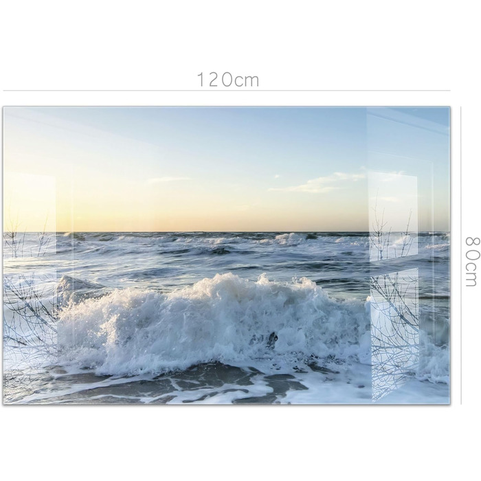 Кухонний фартух Timalo зі скляним виглядом Північне море, очерет, захід сонця, океан, солома 2-мм акрилове скло Бризкозахисна стіна для плити, скляний кухонний фартух, акрилові скляні стінові панелі, захисна панель для фартуха (120 x 80 см, 313- Хвилі на 