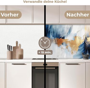 Кухонний фартух 60x80 см Самоклеючий настінний захисний екран для кухні Кухонний фартух Кухонні фасади Кухонні фартухи Кухонна стіна Вода - Пейзаж - (Золотисто-синій, 80 x 150 см)