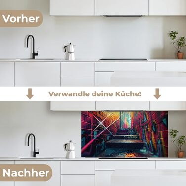 Кухонний фартух 60x80 см Самоклеючий настінний захисний екран для кухні Кухонний фартух Кухонні фасади Кухонні фартухи Кухонна стіна Вода - Пейзаж - (Архітектура - Неонова, 80 x 150 см)