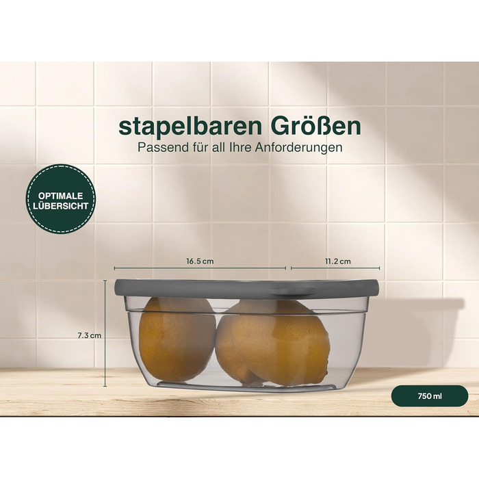 Герметичные банки для хранения uandu с крышками Набор из 12 баночек для хранения Герметичная кухня для хранения всех продуктов Не содержит бисфенола А Органайзер для кухни Контейнер для хранения Склад муки (серый-12x750)