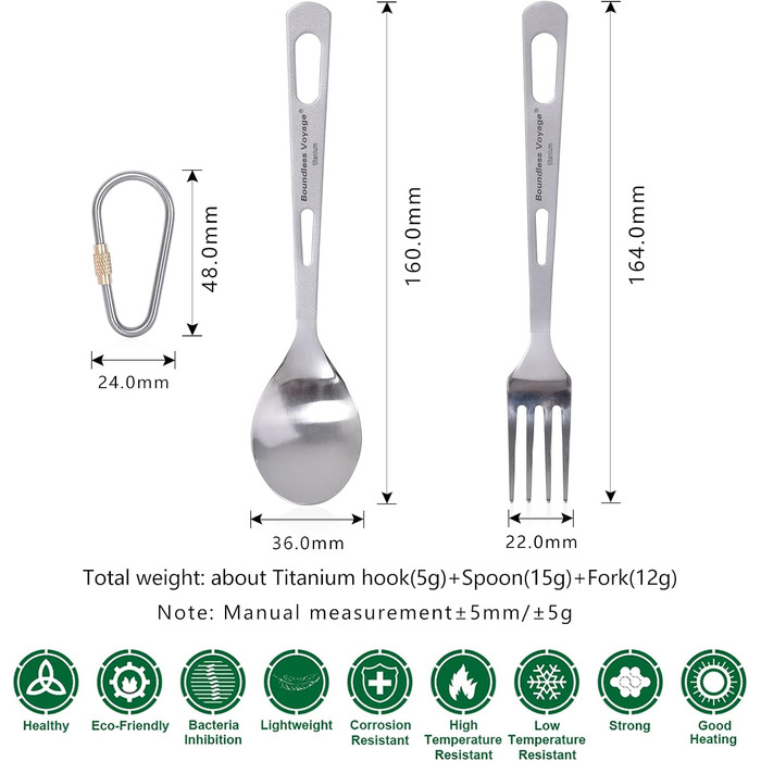 Безмежна подорож Титановий посуд Кемпінговий ніж і виделка Ложка Домашнє використання Набір столових приборів для подорожей для кемпінгу (Ti1559BQ)