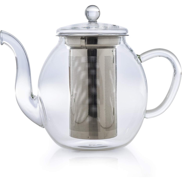 Скляний чайник Creano з кришкою для 500 мл чаю з чайних квітів, чайних троянд і розсипного чаю, а також чайних пакетиків якісний, термостійкий (1 л)