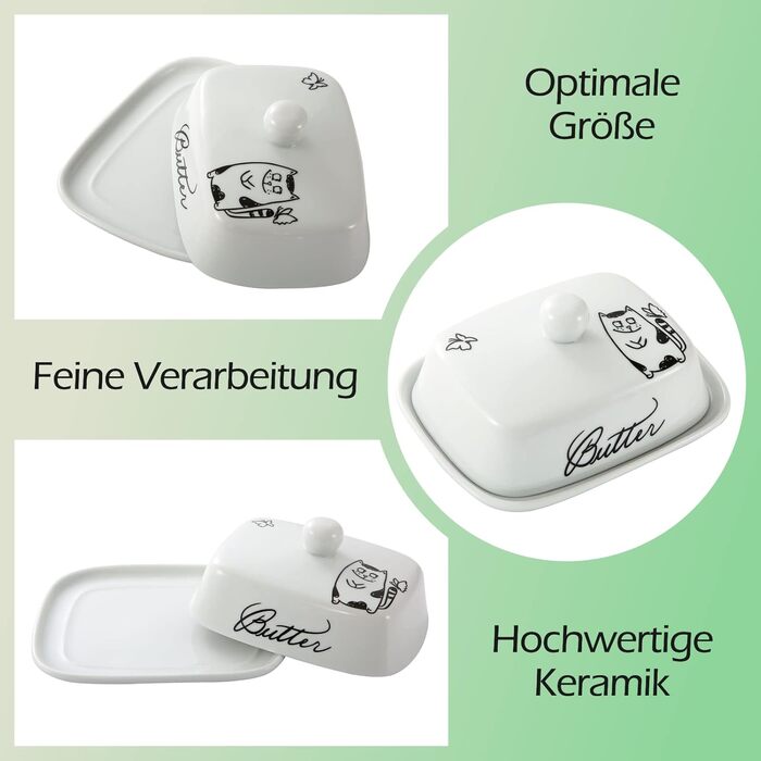 Маслянка з ручкою для 250 г вершкового масла, високоякісна кераміка, білий колір з квітковим та бджолиним візерунком, порцеляна, класична маслянка, дзвіночок для масла, маслянка, контейнер для масла, коробка для масла, можна мити в посудомийній машині (ка