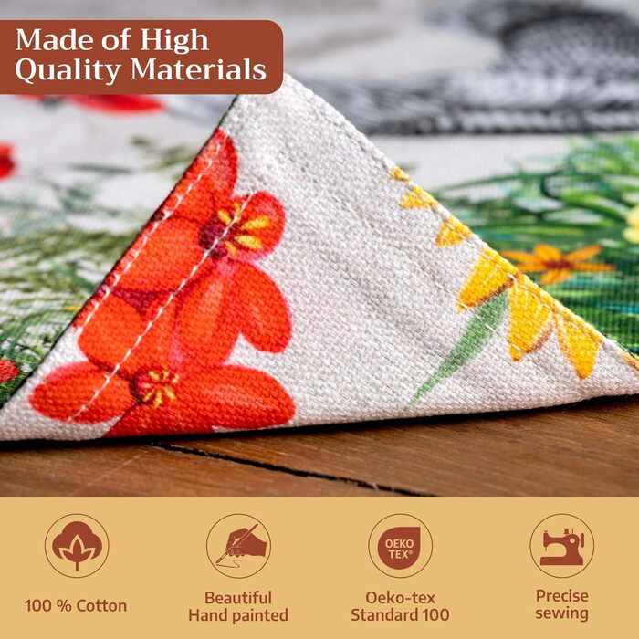 Бавовняні килимки, набір з 4 шт. , декоративні килимки, пасхальні килимки, що праються, для свят, вечерь, весни, літа (33 см x 48 см) (025 - Basse Cour), 39Hermine, 100