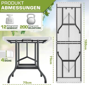 Складной садовый стол 180x75 см белый tillvex