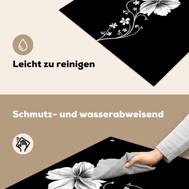 Фартух для плити, кухонний фартух, вініл, 78x52 см, декор для кухні, облицювання стіни, кришка для плити - сіро-чорна (квітка - чорна, 52Д x 60Ш см)