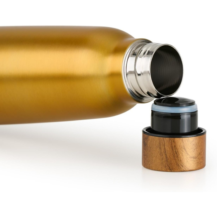 Пляшка для води Blumtal з нержавіючої сталі - Герметична ізольована пляшка - Пляшка для води без бісфенолу А для гарячого та холодного використання - Двостінна ізольована пляшка - Ізоляційна пляшка, стійка до іржі, дерево/срібло (20 - дерево/жовтий, 500 м