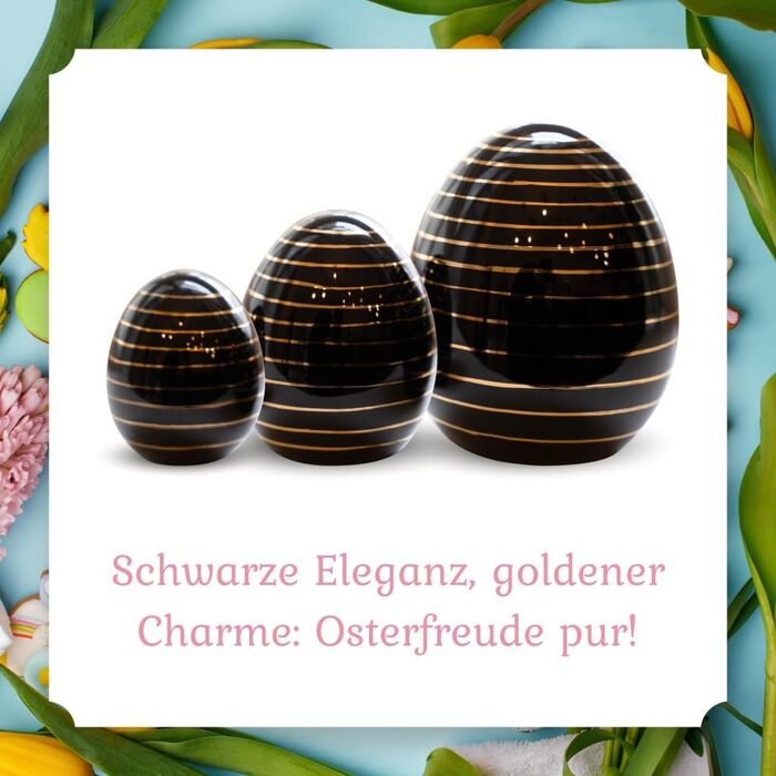 Набір декоративних фігурок Heitmann керамічна пасхальна прикраса під порцеляну, для встановлення, біла, приблизно 12,5 x 10,5 x 8 см (яйця - чорні із золотим декором)