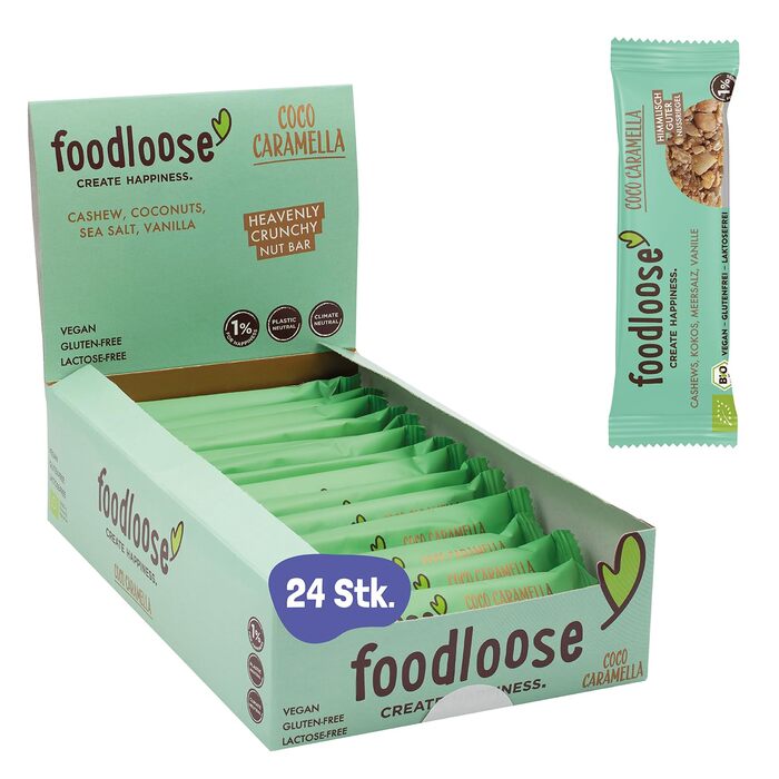 Органічні горіхові батончики fooloose Веганські органічні батончики без лактози та глютену, без рафінованого цукру Упаковка оптом із 6 різними сортами (24 батончики по 35 г) ука (упаковка з 24 шт.) (Coco Caramella, 24 шт. и (1 упаковка))