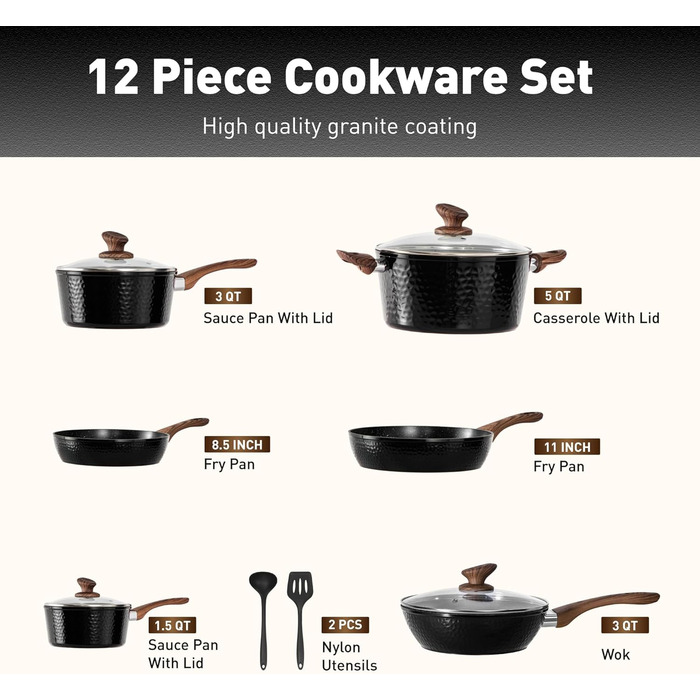 Набор кухонной посуды, 12 предметов, черный DishDelight