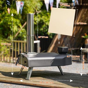 Портативна піч для піци з квадратним каменем 33 см і вбудованою лійкою для пелет Mimiuo