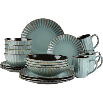 Набор посуды Confino серии MSER 931963 на 4 персоны в современном винтажном стиле, комбинированный набор из 20 предметов из керамики с черными вставками, керамогранит (бирюзовый)
