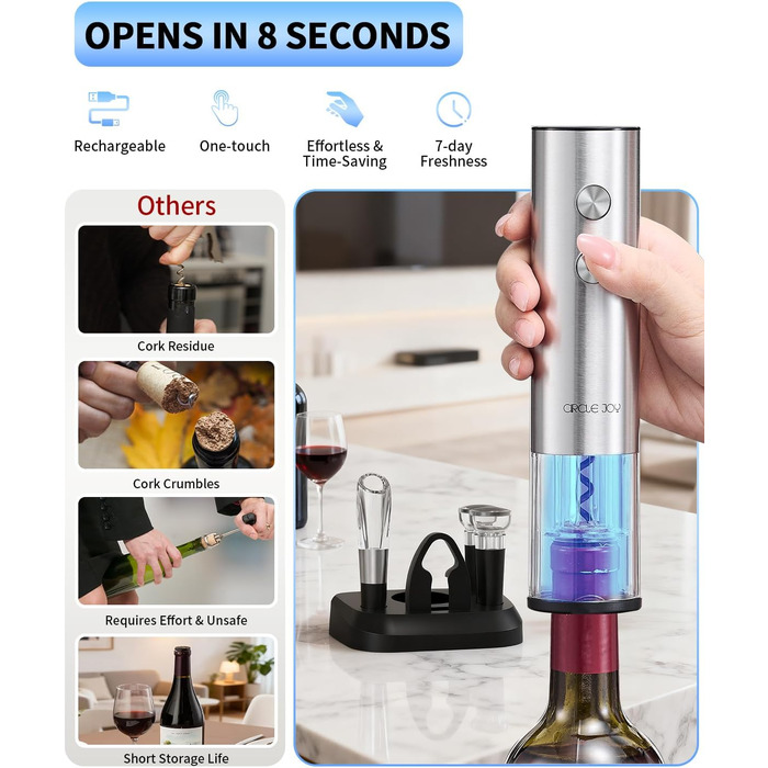 Електричний акумуляторний відкривач для вина 6-в-1 CIRCLE JOY