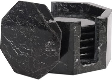 Підставки під чашки з оніксу, 8.9 см, ручної роботи, з підставкою, 6 шт. (Чорні) - для офісу, напоїв, кави, бару та обіднього столу