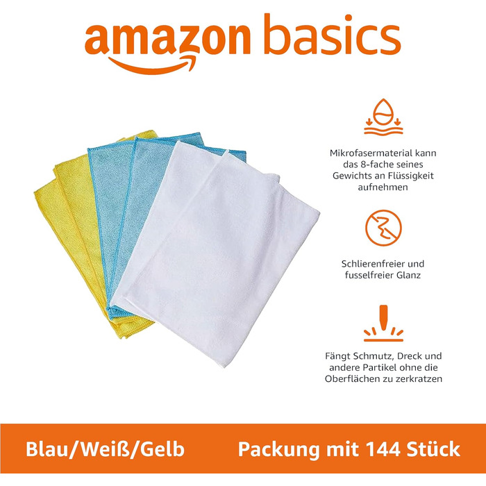 Серветка для прибирання з мікрофібри 144 шт 30,5 x 40,6 см Amazon Basics