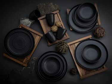 Набір посуду серії Uno з 16 предметів, комбінований сервіз керамограніту (чорний лавовий камінь, комбінований набір із 16 предметів), 22978