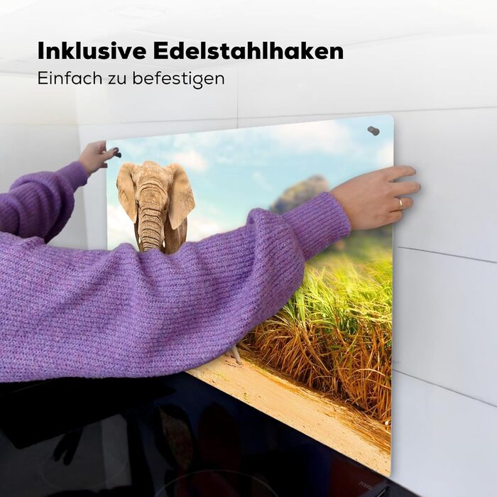 Фартух для плити, кухонний фартух, вініл, 78x52 см, декор для кухні, облицювання стіни, кришка для плити - сіро-чорна (слони - тварини, 52Д x 60Ш см)