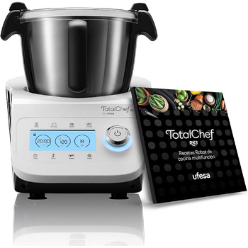 Кухонний комбайн Ufesa з Wi-Fi, багатофункціональний кухонний робот з функцією приготування, кухонний робот 30 функцій, 4,5 л, 7-дюймовий сенсорний екран, інтерактивна книга рецептів, ексклюзив Kitchen-Profi, сріблястий / білий (TotalChef RK3)
