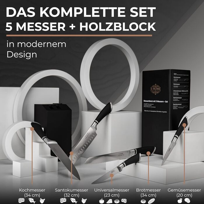 Набор 6 предметов кухонных ножей с деревянным блоком S-Home Unlimited