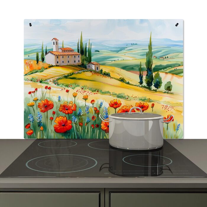 Фартух для плити, кухонний фартух, вініл, 78x52 см, декор для кухні, облицювання стіни, кришка для плити - сіро-чорна (квітковий пейзаж, 52,2Д x 80,2Ш см)