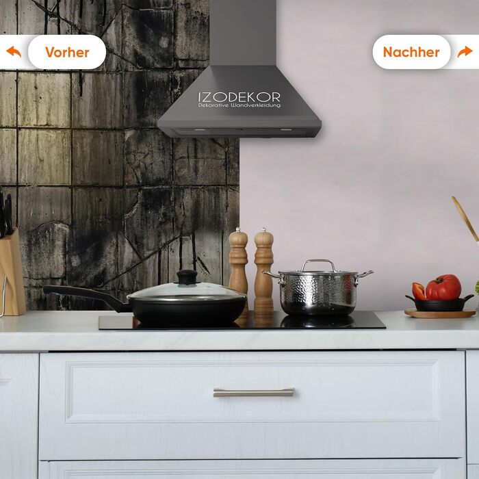 Стінові панелі IZODEKOR під мармур 60x120 см Панель для кухонного фартуха ПВХ-облицювання стін для кухні, ванної кімнати Бризкозахисний екран для кухні Водонепроникний та термостійкий (4 панелі, колір лебединий білий)