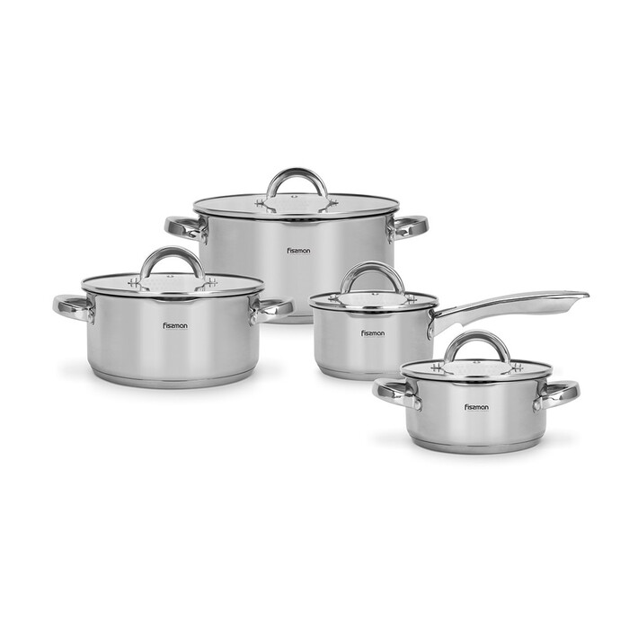Набір посуду Fissman FEDERICA придметів зі скляними кришками нержавіюча сталь (5399)