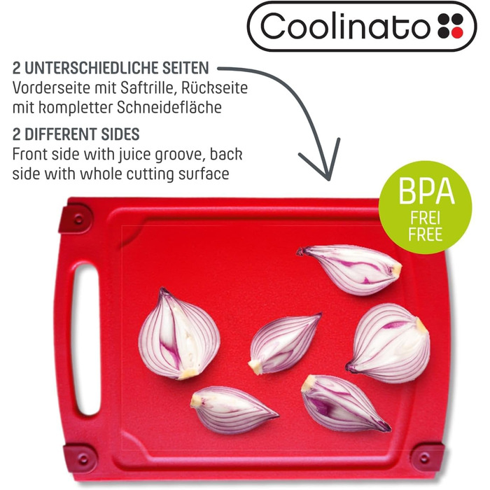 Набір обробних дощок Coolinato, 3 шт., різні розміри, антибактеріальні дошки з жолобком для збору рідини, 3 кольори для гігієнічного розділення продуктів (2 шт. зелені та червоні)