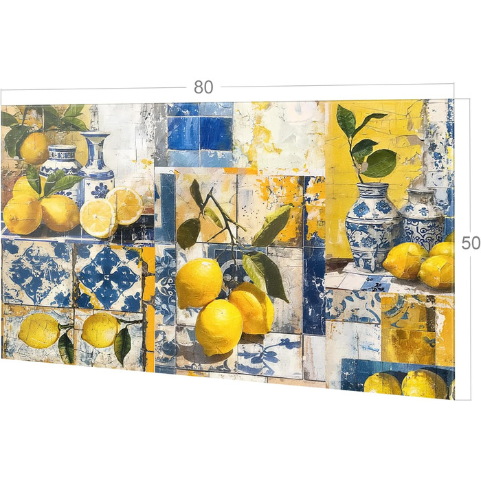 Скляний кухонний фартух GRAZDesign 4 мм Декоративний скляний фартух з квітковим мотивом Кухонний фартух сірого кольору - (лимони, 80x50 см)