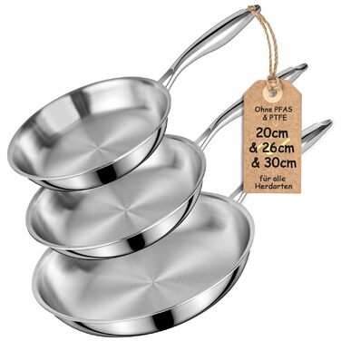 Набір сковорідок з нержавіючої сталі 20/26/30 см Terlulu