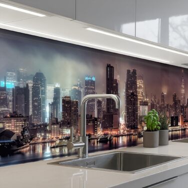 Кухонний фартух 60x80 см Самоклеючий захисний щиток для кухонної стіни Кухонний фартух Кухонні фасади Кухонні фартухи Кухонна стіна Вода - Пейзаж - (Нью-Йорк - Ніч, 80 x 300 см)