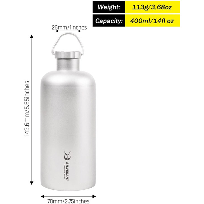 Серебряная бутылка для воды с термоизоляцией 400 мл SILVERANT