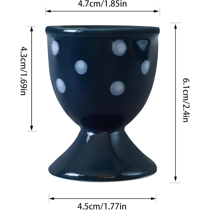 Керамічні чашки для яєць Cinf у горошок, великодній подарунковий набір із 4 порцелянових підставок для сніданку, міцні, легко миються, багаторазові, великодній подарунок (синя крапка)