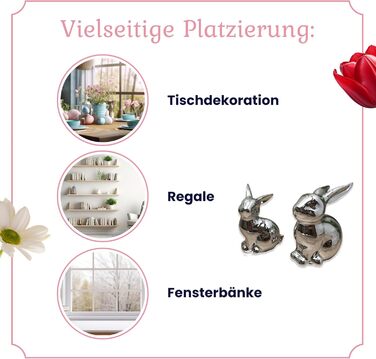 Набір декоративних елементів Heitmann керамічна пасхальна прикраса з порцеляновим ефектом, для встановлення, біла, приблизно 12,5 x 10,5 x 8 см (колір сріблястий кролик)