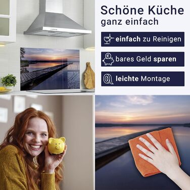 Кухонний фартух timalo зі скляним ефектом акрилове скло 2 мм Захист від бризок для плити, скляний фартух, акрилові скляні стінові панелі, захисна панель для фартуха Бетонно-синьо-сірий (60x52 см, 207- Seeblick)