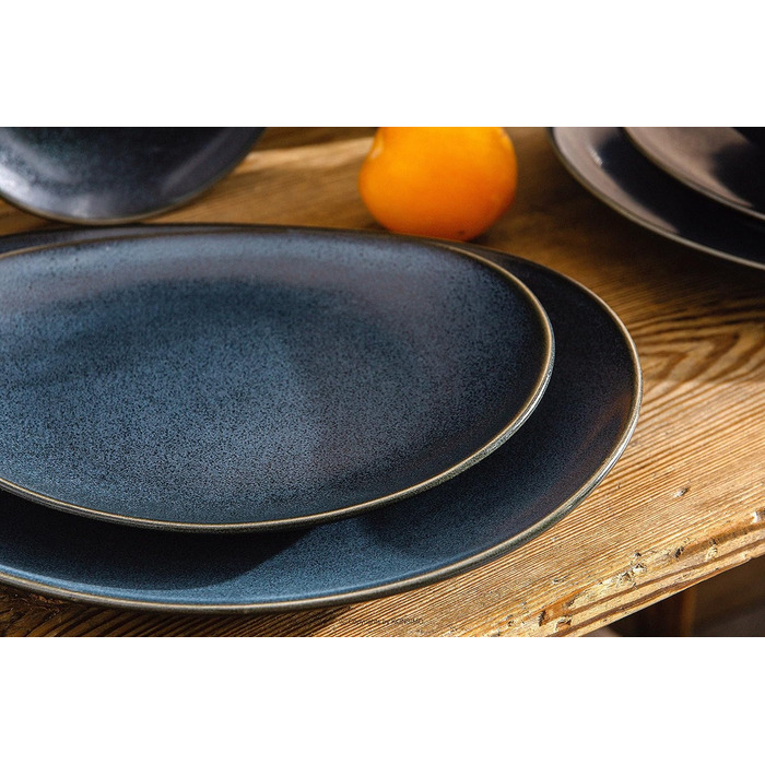 Набор посуды Combi на 6 персон - TIME BLACK Набор тарелок для микроволновой печи Modern 18 шт. - Можно мыть в посудомоечной машине Твердый фарфоровый сервиз - Обеденная тарелка Тарелка для завтрака Суповая чашка 18 шт. (Черный / Графитовый / Темно-синий, 