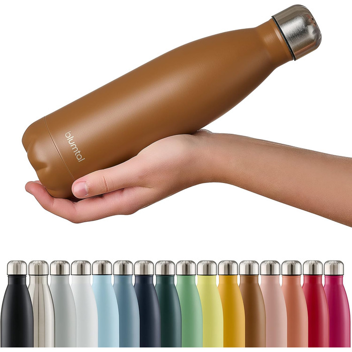 Пляшка для води Blumtal з нержавіючої сталі - Герметична ізольована пляшка - Пляшка для води без бісфенолу А для гарячих та холодних напоїв - Двостінна ізольована пляшка - Ізоляційна пляшка, стійка до іржі, дерево/срібло (16 - Гарбузова спеція - Коричнева