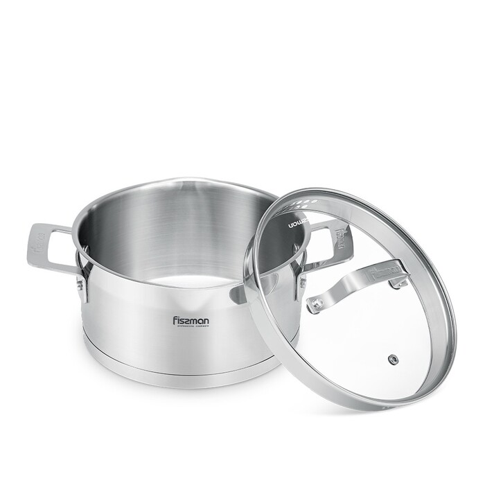Каструля Fissman FOBUS 20x10 см 3,1 л із скляною кришкою нержавіюча сталь (5387)