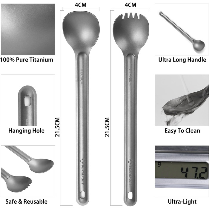 Сверхлегкий титановый набор столовых приборов для кемпинга из 2 предметов Bestargot