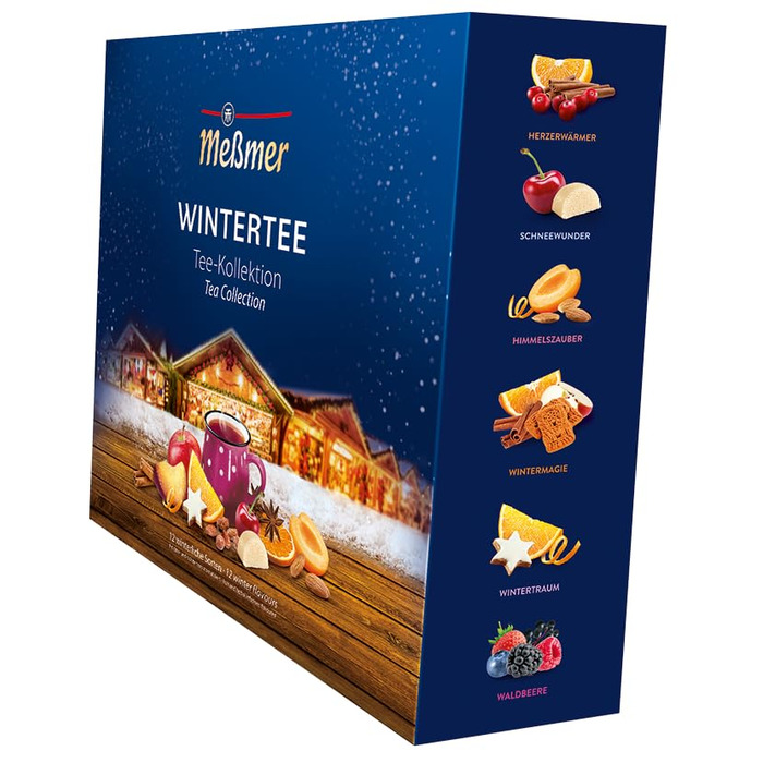 Чай Месмер - 48 чайних пакетиків 24 різновидів Атмосферний дизайн для демонстрації Різдвяний календар ідеально підходить як подарунок Фруктовий та трав&39яний чай (Зимова колекційна чайна коробка, 12 x 15 чайних пакетиків)