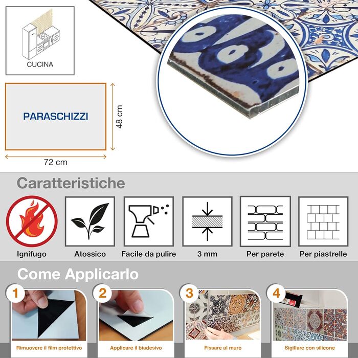 Алюмінієвий кухонний фартух, виготовлений в Італії, захищає плиту та стіну, миється та легко встановлюється, металевий фартух, 48 x 72 см (48x72, зелена плитка)