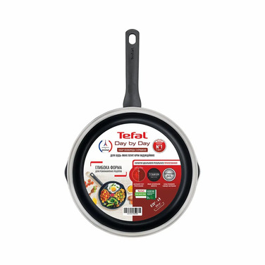 Tefal Сковорода з кришкою Day by Day, 28см, з кришкою, алюміній, бакеліт, скло, чорний