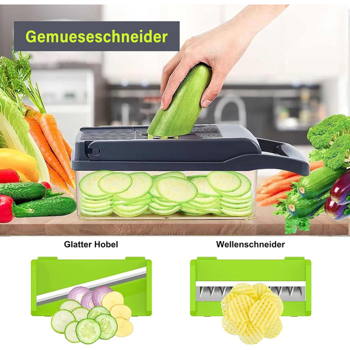 Універсальна овочерізка 16 в 1, сіро-зелений колір Etievort