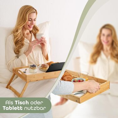 Бамбуковий піднос Blumtal з дерев&39яною підставкою для планшетів/телефонів - Піднос для сніданку для ліжка - Складаний столик для ліжка 50 x 30 x 6 см - Столик для ноутбука для дивана - Міцний піднос для дивана, білий