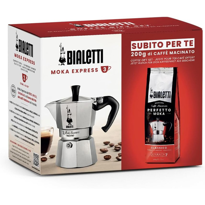 Кофеварка гейзерная 130 мл на 3 чашки с 250 г кофе Moka Express Bialetti