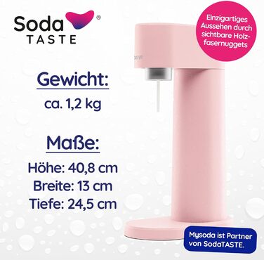 Набор для газирования воды, 4 предмета, классик + яблоко, розовый Mysoda Woody SodaTASTE