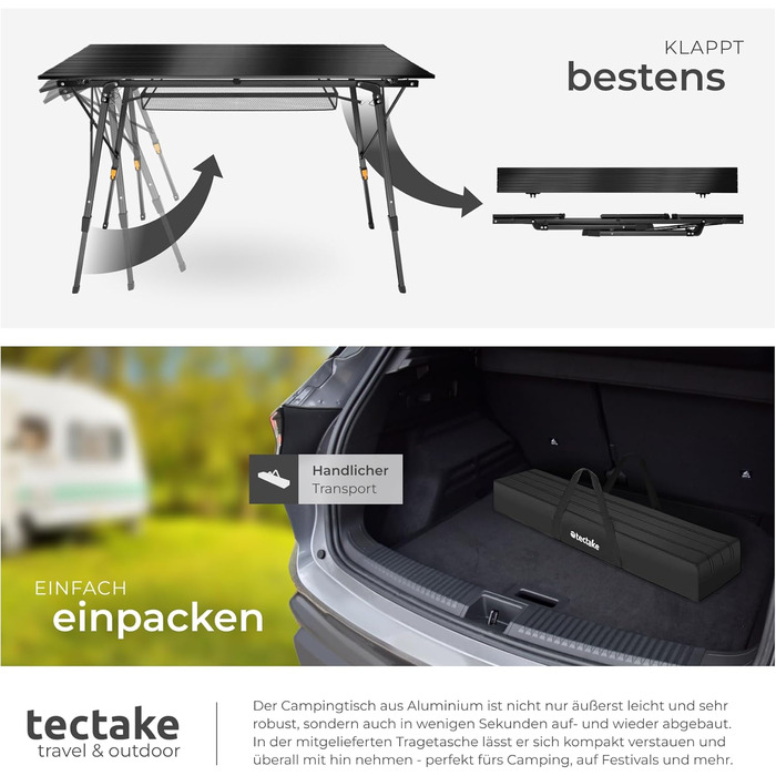 Складной алюминиевый стол для кемпинга 120 x 70,5 см tectake